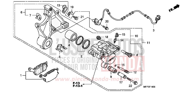 ETRIER DE FREIN ARRIERE for CB1300 Super Bold'or PEARL SUNBEAM WHITE (NHA66DF) from 2009